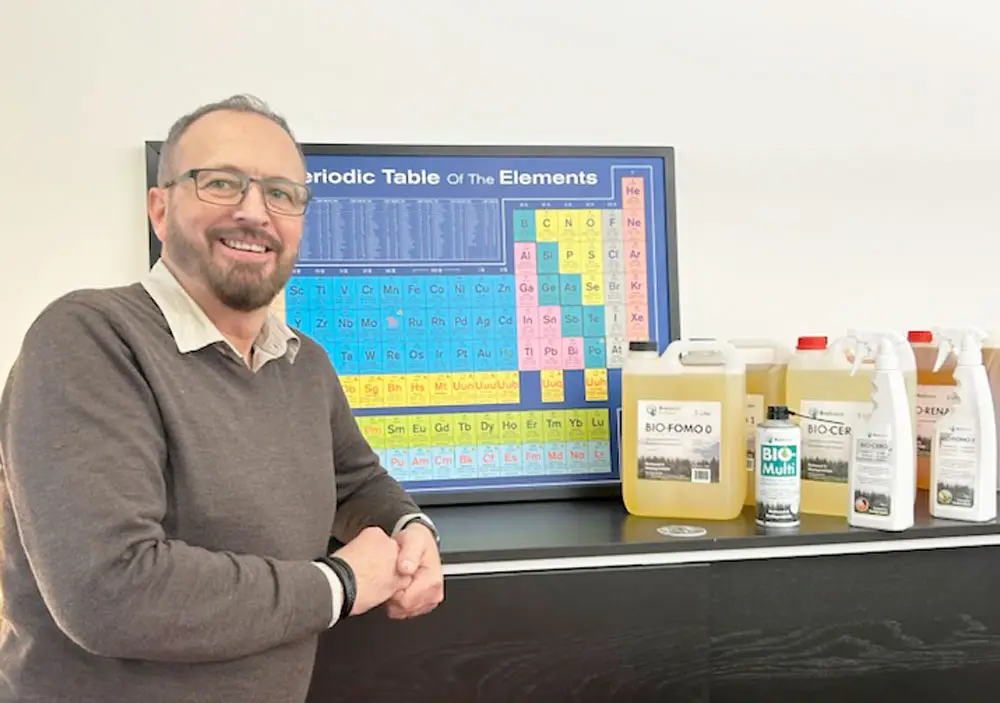 Picture of Rickard in the office next to Industrial products